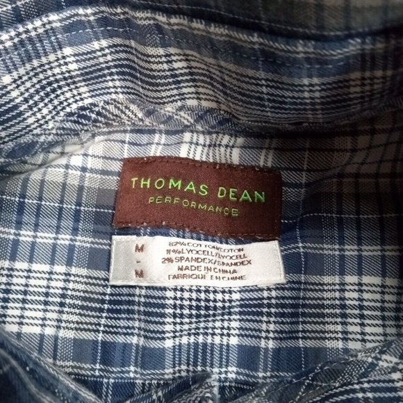 Thomas Dean Performance Mens Shirt Blue M Button Up Plaid Preppy Casual - Picture 7 of 10